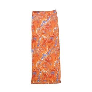 Akira Women’s Orange Blue and White Marbled Mesh Fitted Maxi Skirt Size Medium